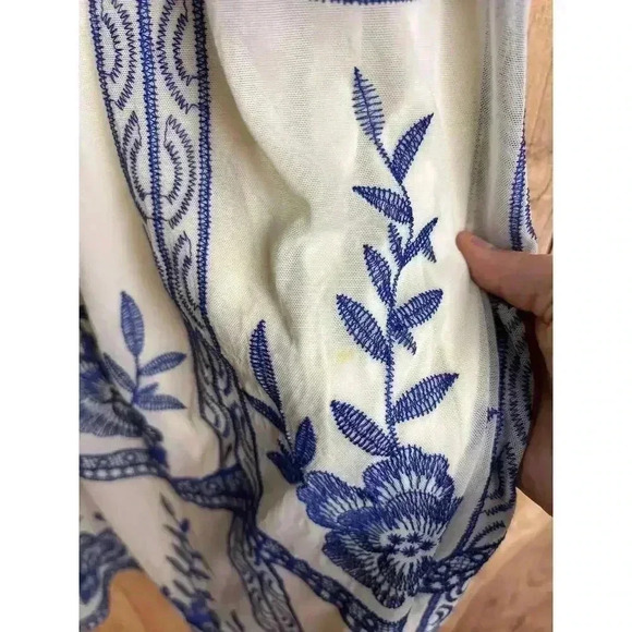 Vintage Reba Gauzy Lace Blue Flowers Lined Scalloped Hem Women's Size 4 - Picture 4 of 13